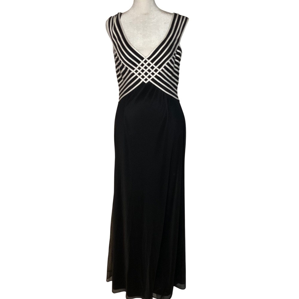 Vintage Tadashi shoji Neiman Marcus women's maxi dress black white large 731272L